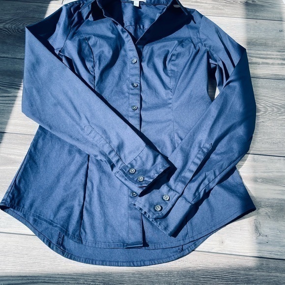 EXPRESS Original Long Sleeve Essential Shirt Navy | size Extra Small Petite - Picture 1 of 9